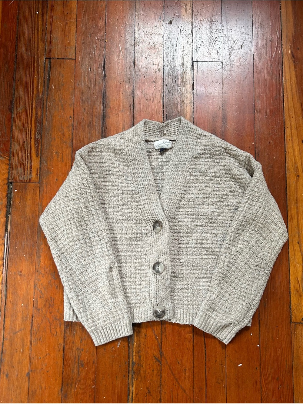 Universal Thread Crop Waffle-Knit Button Cardigan — Cream